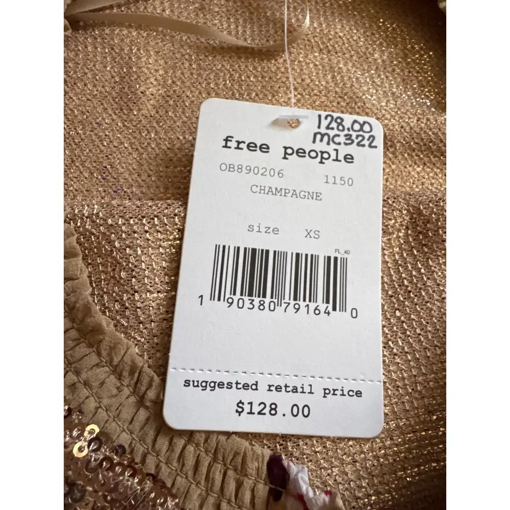 Free People Shimmy Shake Floral Sequin Top‎ In Champagne XS